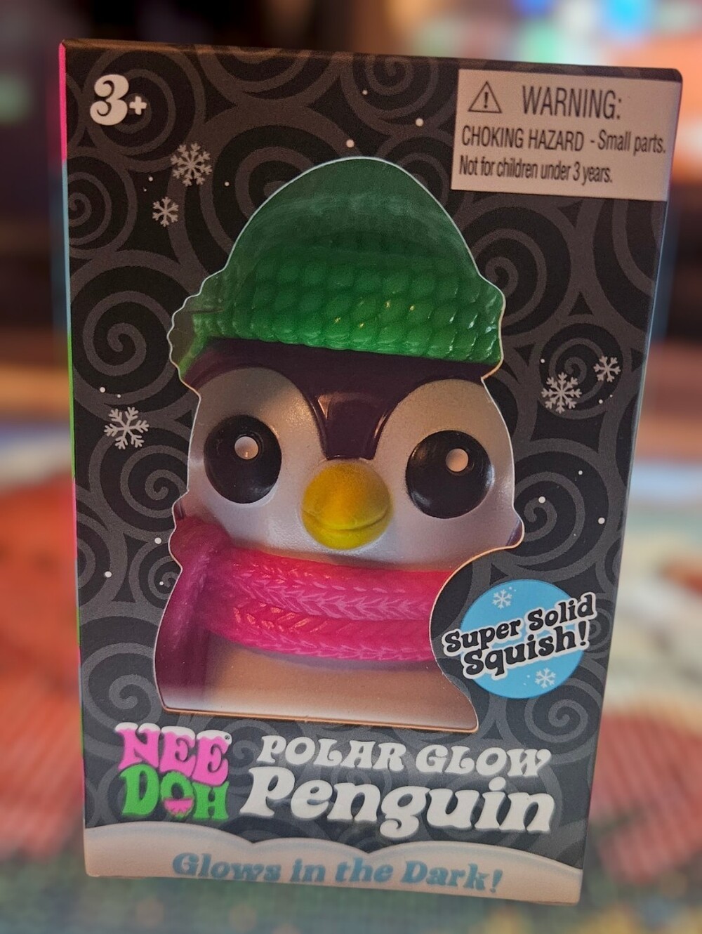 Needoh Polar Glow Penguin Squishy Toy - Purple Body Green Hat / Pink Scarf